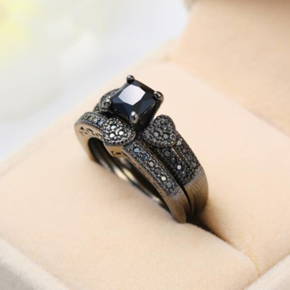 NEW Princess Cut Black Sapphire 925 Silver Ring C - Picture 2 of 5